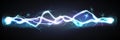Realistic lightning bolt powerful discharge on dark background. Electric wave from side to side. Thunder shock effect Royalty Free Stock Photo