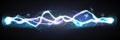 Realistic lightning bolt powerful discharge on dark background. Electric wave from side to side. Thunder shock effect, blazing Royalty Free Stock Photo