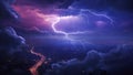Realistic lightning bolts flashes composition with view of night city sky with clouds and thunderbolt illustration Royalty Free Stock Photo