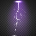 Realistic lightning on checkered background. Bright, electric and magic effects on a transparent backgroun. Royalty Free Stock Photo