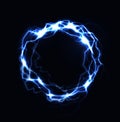 Realistic lightning ring, energy ball, magic sphere, blue color plasma on dark background. Isolated vector illustration Royalty Free Stock Photo