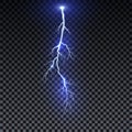 Realistic lightning. Thunder spark light on transparent background. Illuminated realistic path of thunder and many Royalty Free Stock Photo