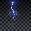 Realistic lightning. Thunder spark light on transparent background. Illuminated realistic path of thunder and many Royalty Free Stock Photo