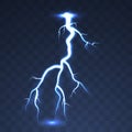 Realistic lightnings. Power energy charge thunder. Thunder light sparks storm flash thunderstorm Royalty Free Stock Photo