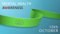 Realistic lime green ribbon. Awareness mental health month poster. Vector illustration. World mental health day Royalty Free Stock Photo