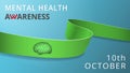 Realistic lime green ribbon. Awareness mental health month poster. Vector illustration. World mental health day Royalty Free Stock Photo