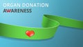 Realistic lime green ribbon. Awareness organ donation month poster. Vector illustration. World organ donation day Royalty Free Stock Photo