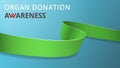 Realistic lime green ribbon. Awareness organ donation month poster. Vector illustration. World organ donation day Royalty Free Stock Photo