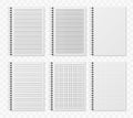 Realistic line notobooks. Blank padded diary sketchbook with dots and lines for writing and paiting vector templates Royalty Free Stock Photo