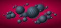 Realistic lined spheres vector illustration, abstract background with beautiful balls with lines and depth of field effect, 3D