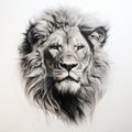 Realistic Lion Portrait Tattoo Drawing In Black And White