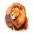 Realistic Lion Sticker With Vibrant Desert Landscape