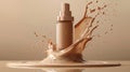 Realistic Liquid Foundation Bottle Mockup with Cosmetic Cream Splash on White Background Royalty Free Stock Photo