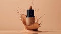 Realistic Liquid Makeup Foundation Bottle Mockup with Cosmetic Cream Splash on White Background Royalty Free Stock Photo
