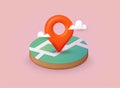 Realistic location map pin gps pointer markers for destination. Folded maps navigation, red pin location icon on building city