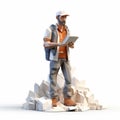 Realistic Low Poly Sculpture Of Working Class Subject On Dust Piles