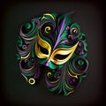 Realistic luxury carnival mask for Mardi Gras isolated on dark background, square composition. Generative AI, AI generated