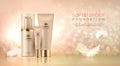 Realistic luxury cosmetic background. Skin care product golden makeup for promotional beauty product. Vector image 3D