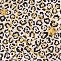 Realistic luxury golden Chains on Leopard animal skin background seamless pattern vector illustration. Royalty Free Stock Photo