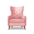 Realistic luxury velvet armchair. Comfortable pink chair for modern house interior, loft design Royalty Free Stock Photo