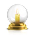 Realistic magic ball with light candle isolated on white background