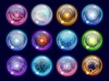 Realistic magic plasma spheres and energy balls. Flash lightning, colorful electric sparks. Decorative mystical glass Royalty Free Stock Photo