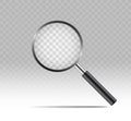Realistic magnify glass in mockup style on transparent background. Detective concept loupe with zoom. Magnifying glass icon. Black