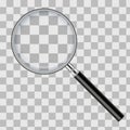 Realistic magnifying glass isolated on transparent checkered background. Vector illustration.