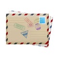 Realistic Mail Envelopes with Stamps Travel. Vector