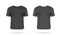 Realistic man t-shirt mockup with front and back views. Black t-shirt with short sleeves. Casual clothes template design