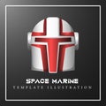 Realistic mandalorian star wars red and white space marine helmet. Modern futuristic gradient design template with text