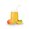 Realistic Mango Fruit Juice in Glass Straw Healthy Organic Drink Illustration Royalty Free Stock Photo