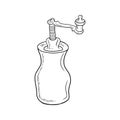 Realistic manual pepper and spices mill grinder in black isolated on white background. Hand drawn vector sketch illustration Royalty Free Stock Photo