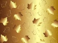 Realistic maple leaves of gold color on a gold background. Autumn foliage pattern. Golden fall maple leaves pattern. Vector Royalty Free Stock Photo