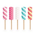 Realistic Marshmallows Candy Vector. Pink And White Spiral Candy. Strawberry And Cream Marshmallow Lollipop Illustration.