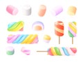 Realistic marshmallows. 3d marshmallow or twisted gummy candy, color swirl lollipops gelatin spiral sweets pink pastel Royalty Free Stock Photo