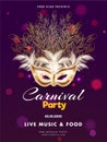 Realistic mask illustration on purple bokeh background for Carnival party.