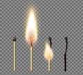Realistic Match Stick Flame Icon Set