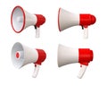 Realistic megaphone, promoter trumpet, loudspeaker 3d render. Megafon for sale ad or news announce. Bullhorn for voice