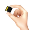 Realistic Memory Card Sim In Hands Composition Royalty Free Stock Photo