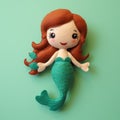 Realistic Mermaid Felt Doll On Green Background