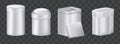 Realistic metal box mockup set. Aluminum containers boxes different shapes Royalty Free Stock Photo