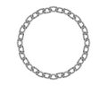 Realistic metal circle frame chain texture. Silver color round chains link isolated on white background. Strong iron chainlet