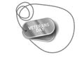 Realistic metal dog tag and chain on grey background with shadow. Royalty Free Stock Photo