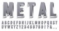 Realistic metal font. Shiny metallic letters with shadows, chrome text and metals alphabet 3D vector set