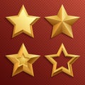 Realistic metal golden stars isolated for rating and holiday decoration vector set Royalty Free Stock Photo