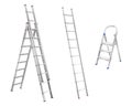 Realistic metal ladders. Set of step ladder and stair cases for household on white background