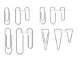 Realistic metal silver paper clips set isolated and attached on white background Royalty Free Stock Photo