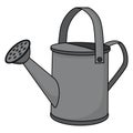 Realistic Metal Watering Can with shadow. Cartoon grey garden watering can isolated on white background. Gardening tool to water Royalty Free Stock Photo