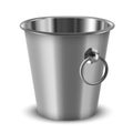 Realistic metallic champagne bucket with ring handle vector stainless pail for alcohol bottle